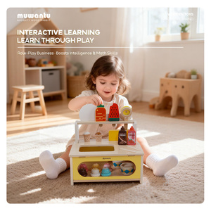 Muwantu Deluxe Juego de Imitación de Heladería de Madera con Caja Registradora y Comida, Juguete Educativo de Rol para Niños y Niñas - Product Image 2