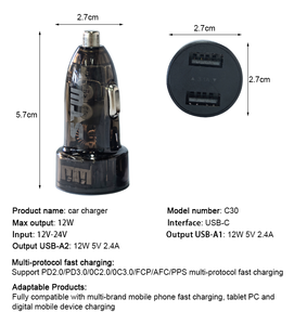 Cargador de coche eléctrico transparente de doble puerto USB de carga rápida 3.4A, cargador de coche de acrílico de carga rápida para teléfono móvil. - Product Image 6