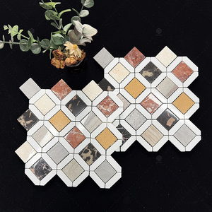 Mosaïque géométrique de luxe en marbre, découpe jet d'eau, multicolore, en pierre naturelle, pour crédence murale et sol de cuisine - Product Image 2