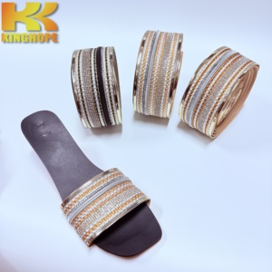 Correa trenzada para <span class=keywords><strong>sandalias</strong></span> con diseño geométrico bicolor y adornos de pedrería, banda superior tejida para calzado con marco metálico para <span class=keywords><strong>sandalias</strong></span> tipo pantuflas - Product Image 6