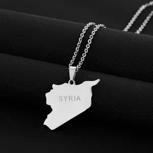 Goedkope Groothandel Klassieke Laser Syria Graveren Op Syria Map Zilverkleur Rvs Syria Map Ketting
