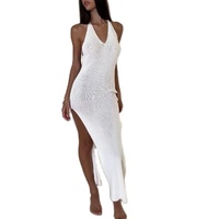 Robe Camisole Longue Tendance en Mélange de Coton, Coupe Crayon, Détail Fendu, Dos Élégant, Idéale pour Tenue Décontractée ou de Soirée, Taille Unique