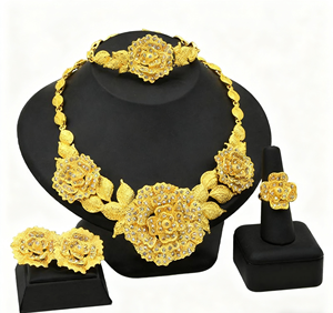 두바이 합금 보석 세트 여성 24K 골드 컬러 아프리카 목걸이 귀걸이 인도 나이지리아 신부 결혼 기념일 파티 선물 - Product Image 4