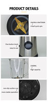 Mixeur de table électrique 1,5 L avec tête inclinable, corps en acier inoxydable, bol en plastique, 1000 W, 2 vitesses, machine à mélanger les aliments