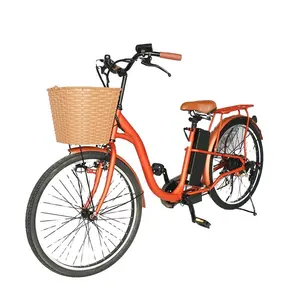 ใหม่ล่าสุดราคาถูกหญิงเมือง Ebike 48โวลต์250วัตต์มอเตอร์10Ah แบตเตอรี่ลิเธียมจักรยานเมืองไฟฟ้าที่มีตะกร้าขนาดใหญ่