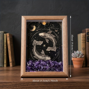 Marco de fotos con piedras naturales trituradas y los signos del zodiaco, con el signo de Piscis y fragmentos de cristal de amatista púrpura. - Product Image 2