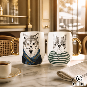 แก้วกาแฟเซรามิคลายสุนัขสุดหรู 600 มล. พร้อมหูจับสีทอง แก้วพอร์ซเลนลายการ์ตูนสัตว์ ของขวัญสำหรับใช้ในบ้าน ขายส่งจำนวนมาก รับทำโลโก้ตามสั่ง - Product Image 2
