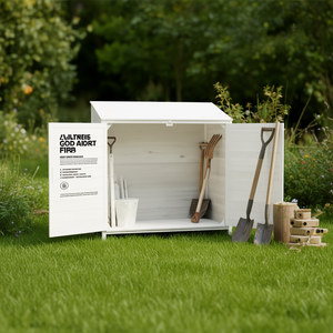 Solid Wood Fir Garden Shed White <b>Storage</b> Outdoor <b>Tool</b> <b>Storage</b> Garden Shed - Product Image 2