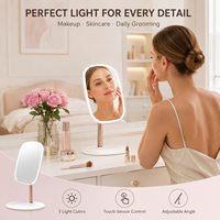 Miroir de maquillage LED rechargeable, 3 couleurs réglables, commande tactile, rotation à 90 degrés, miroir de table compact et portable