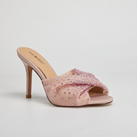 WETKISS Mules à talons hauts torsadés en maille ornées de strass pour femme, sandales à talons aiguilles scintillantes à bout ouvert, parfaites pour les soirées et les fêtes, vente en gros