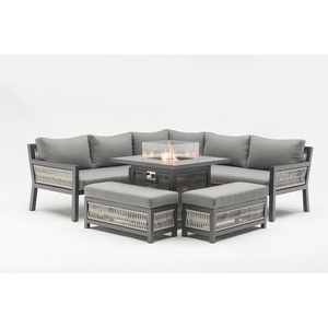 Ensemble de canapés d'extérieur compact gris en rotin pour terrasse et jardin, avec table de brasero relevable en aluminium – Prix abordable (<span class=keywords><strong>Londres</strong></span>) - Product Image 4