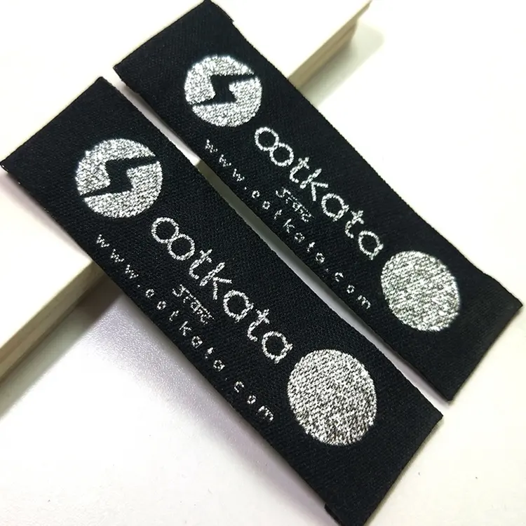 Custom fabric label fold woven label of standard silver washable wire with design brand name logo with cheap price china maker