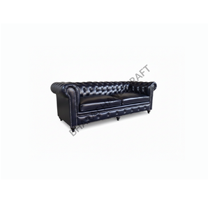 Canapé Chesterfield en cuir 2 places noir, design classique rembourré, assise profonde confortable, élégant, durable, parfait pour le salon - Product Image 1