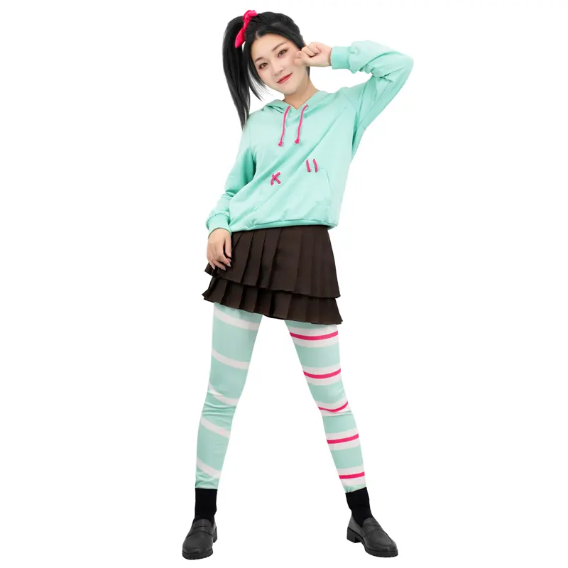 Sudadera con capucha de personaje de Anime, Falda corta, mallas con lazo para el pelo, disfraz de mujer adulta, vestido de fiesta de Halloween para niñas