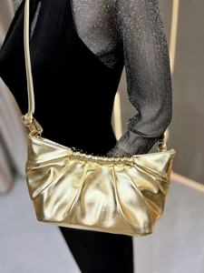 Sac à main de soirée plissé élégant 2026 en cuir végétalien pour femme, pochette à bandoulière unique, super chic, en PU souple - Product Image 4
