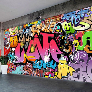 Carta da Parati 3D Autoadesiva Personalizzata con Graffiti Artistici Colorati Dipinti a Mano per Sale Yoga, Sale da Ballo, Bar e Palestre Trendy - Product Image 1