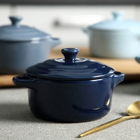 Bol à soupe rond en porcelaine de style nordique, anti-brûlure, à double anse, avec couvercle, bol à riz en céramique pour la maison, vaisselle résistante au four