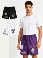 Shorts amples à taille haute pour homme, style streetwear sportif, avec cordon élastique, 80% coton 20% polyester, imprimé graphique vintage