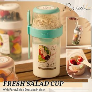 Gobelet shaker à salade avec couvercles et fourchette, récipient shaker à salade frais pour le déjeuner, repas portable pour le petit-déjeuner, légumes et fruits - Product Image 3