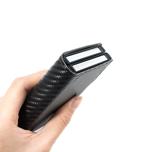 Hot Sale Rfid Safe Dual Card Case Carbon Fiber Leather Money Clip <b>Wallet</b> Double <b>Metal</b> Aluminum Automatic Card Holder Tarjetero - Product Image 5