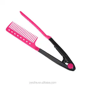 Sisir pelurus rambut desain tipe V wanita, alat penata rambut Salon model merah muda/biru, sisir lipat 1 buah