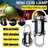 Mini Linterna de Llavero Portátil, Luz Lateral COB Roja y Azul, 300 Lúmenes, Recargable, de Bolsillo, para Emergencias, EDC