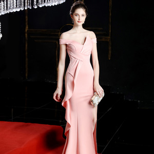 Elegante benutzer definierte <span class=keywords><strong>Prom</strong></span> Party Abendkleider aus der Schulter Seite Split Rüschen Meerjungfrau Kleid für Frauen - Product Image 5