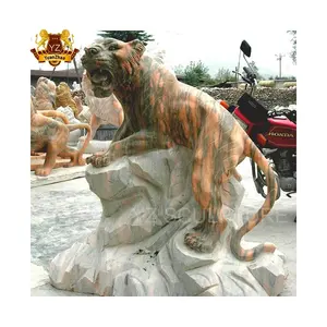 Outdoor Natural Stone Animal Sclptures Life Size Stone Riger Garden Statues Marble Tiger Statue Sculpture