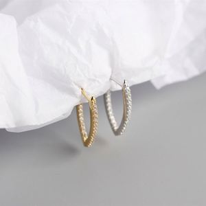 Dylam Minimalist Simple Design 925 Sterling <b>Silver</b> 18K Gold Plated 5A Cubic Zircon Zirconia V Shape <b>Hoop</b> Earrings - Product Image 4