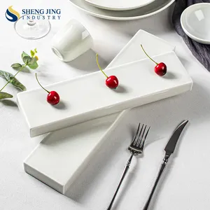 Shengjing Restaurant français personnalisé en céramique blanche brillante plats et assiettes rectangulaires plateau de service à dessert en porcelaine pour hôtel