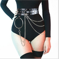 Chaîne de corps sexy en cuir PU noir et boucle en métal gothique punk pour femmes grandes tailles, ceinture de taille ajustable en gros