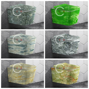 Europe du Nord Design moderne en marbre multicolore Réservoir d'eau caché bleu sanitaire en céramique Toilette suspendue au mur sans rebord - Product Image 4