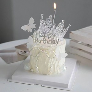 Crystal Crown Cake Topper With Butterflies And Pearl Ribbon For Princess Birthday Cake Decoration - Product Image 2