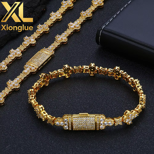 10MM Cross Flower Chain Bracelet <b>Copper</b> Alloy 18K Gold Plated Micro Pave CZ Claw Setting Iced Hop Fashion Jewelry Gift Unisex - Product Image 4