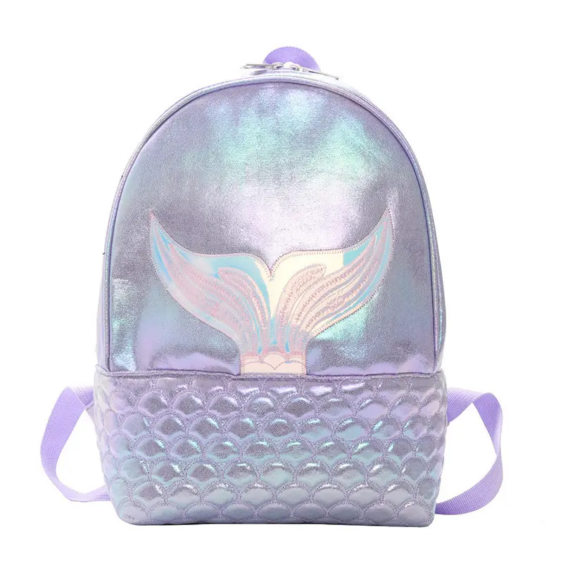 fashionable pink iridescent teen kids school bag stylish leather laser glitter girl mermaid backpacks