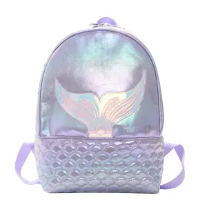 Yanardöner genç çocuklar okul çantası şık deri lazer Glitter kız Mermaid sırt pembe su geçirmez BSCI pullu sırt çantası kızlar