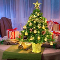 Arbre de table artificiel de 20 pouces 50 CM LED petits arbres de Noël décorés avec panier en or
