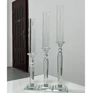 פמוט קריסטל יוקרתי לחתונה אירופית פמוטים מרכזיים זכוכית שקופה פמוט לקישוט שולחן חתונה