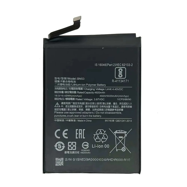 Replacement 4920mAh Lithium Polymer Battery Dual IC Protection Rechargeable Mobile Phone for 10T Lite 5G Redmi Note 9 Pro 5G