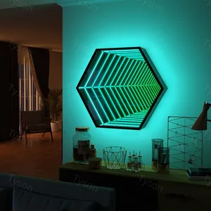 Espejo de tocador LED con diseño geométrico personalizado, lámpara de pared mágica 3D de Color RGB, espejo portátil