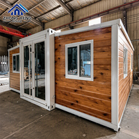 Casa Contenedor Expandible de Lujo de 20 y 40 pies con Acabado de Madera, Doble Ala, Puerta de Cristal, Villa Modular Prefabricada para ADU en Patios Traseros de EE. UU.