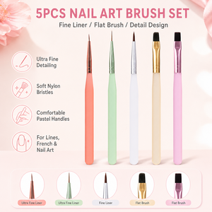 Ensemble de 5 pinceaux à ongles en acrylique, pinceaux plats et ronds pour la peinture, pour la manucure au gel en salon - Product Image 2