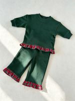 Vente en gros de tenues pour enfants personnalisées de style américain, haut à manches longues à volants et pantalon, ensemble de 2 pièces pour Noël