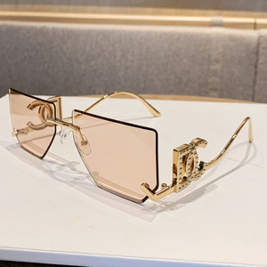 Fashion Frameless Cut Edge Oversized <b>Sunglasses</b> With Hollow Letter Design For Women UV400 Protection Metal Frame PC Lens - Product Image 4
