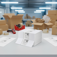 Kertas Barcode Tahan Air 4x6 Label Pengiriman Persegi Panjang Perekat 500 Lembar Lipat Rollo Zebra Printer Thermal Langsung Perforasi