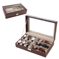 Présentoir à montres de luxe 6 + 3 emplacements en cuir PU Boîte de rangement pour lunettes de montre