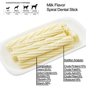 Venta de fábrica, bocadillos dentales para perros ampliamente utilizados, comida económica, sabor a leche barata personalizada, palillo Dental en espiral, golosinas para masticar mascotas para perros - Product Image 2