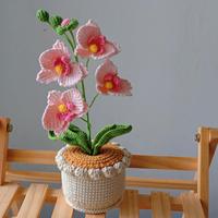 Exquises orchidées papillon artificielles en crochet faites à la main en pot – Cadeau idéal pour Pâques et la Fête des Mères, décoration pour la maison et le bureau