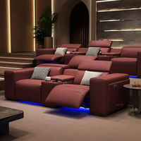 Canapé inclinable électrique en cuir véritable pour salon, cinéma maison, avec console et table basse – Projet Villa de Luxe