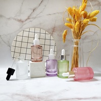 Flacon compte-gouttes vert 30ml, bouteilles en verre d'huile essentielle rose clair, flacon de sérum compte-gouttes transparent pour emballage cosmétique